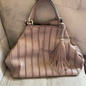 Michael kors taupe gray grey leather satchel tote bag